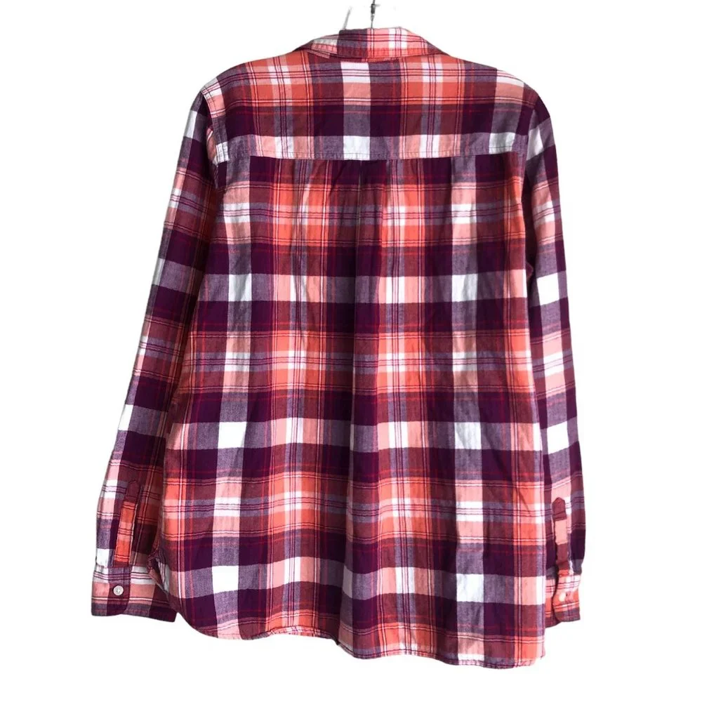 Old Navy Women's Flannel Shirt Size L Plaid 100% Cotton Long Sleeve Classic - Picture 2 of 11